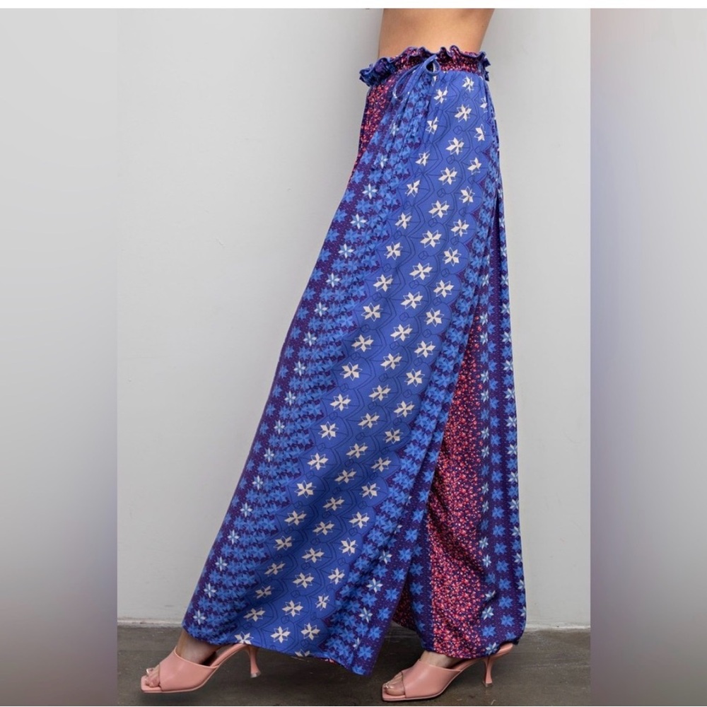 #899 Elegant Purple and Blue Wide Leg Pants - Picture 2 of 3